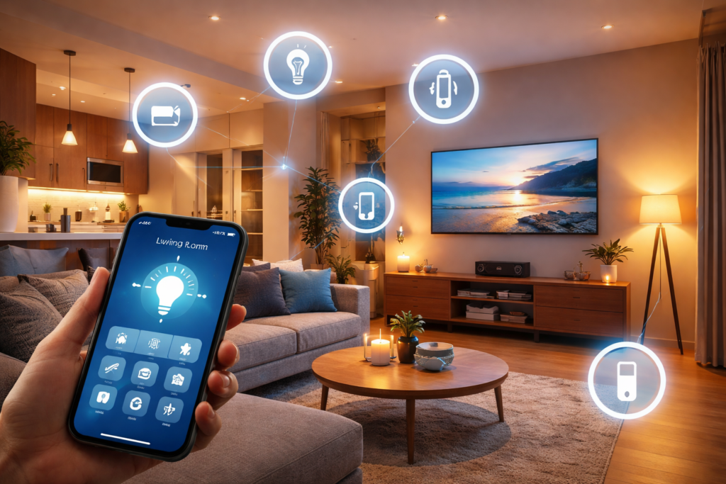 Smart-home-control-in-evening-ambiance-1024x683 Artificial Intelligence Home Planning: The Future of Home Design.